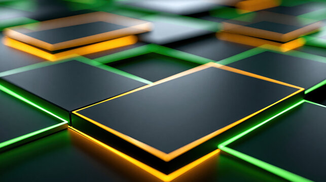 Abstract background with dark square tile and glowing green and amber edge, minimalist geometric pattern for casino and betting theme