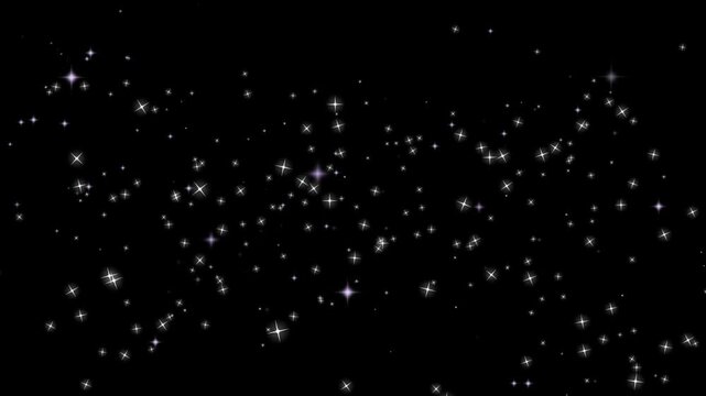 Abstract glowing stars floating across a deep black background creating a magical and ethereal celestial atmosphere for digital backgrounds
