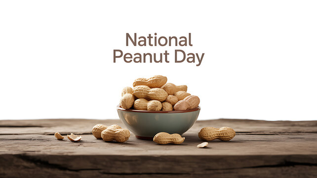 National Peanut Day celebration with a bowl of peanuts on a wooden surface