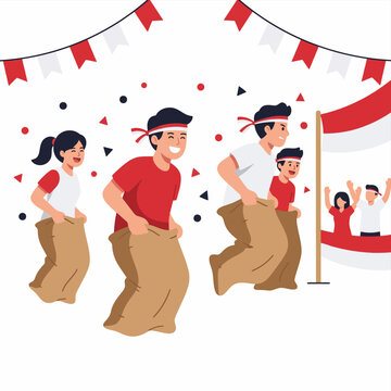 Flat Vector Balap Karung Sack Race for Indonesian Independence Day