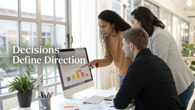 Professionals Collaborating on Business Strategy with Charts and Graphs in Modern Office Setting