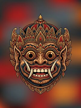 Ornate traditional indonesian demonic mask with gold filigree