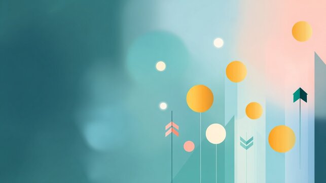 Gold circles and arrows rising on teal and pink gradient backgro