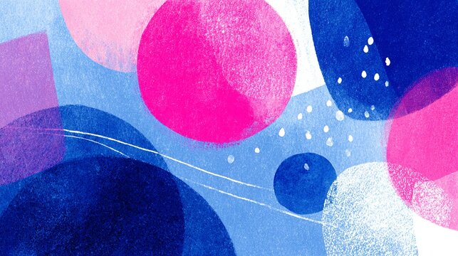 Magenta and blue circles with raindrop pattern risograph style b