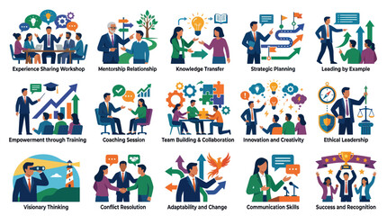 Fototapeta premium Flat Vector Business and Leadership Development Concepts Illustrations Set