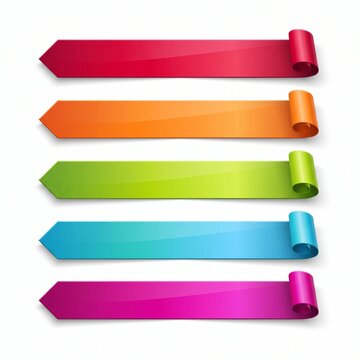 Set of five colorful arrow shaped banners with curled ends for text labels and business design elements