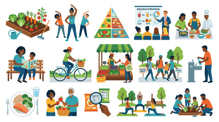 Fototapeta premium Healthy Lifestyle and Nutrition Education for Family and Community, Flat Design
