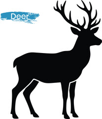Fototapeta premium Deer Silhouette Vector Illustration Isolated on White Background Wildlife Animal Black Icon