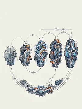 Mechanical engineering process with complex gears and machine parts