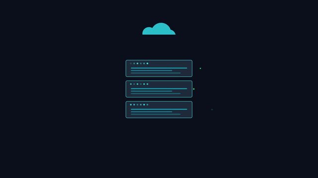 Cloud computing data server animation: digital network infrastructure and information storage concept 4k