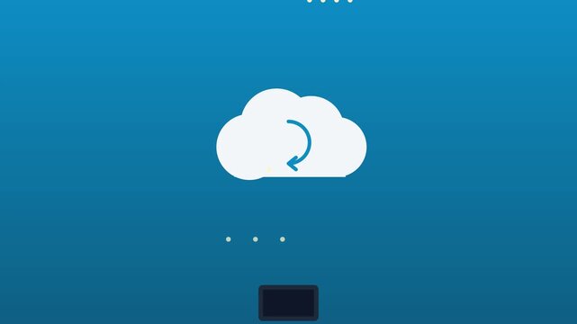 Cloud computing data sync animation with rotating loading for digital technology and network connectivity concepts 4k