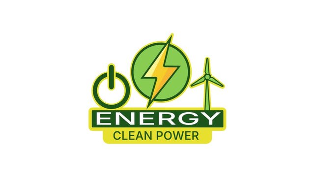 Clean Power Energy Loop Animation: Renewable Wind Turbine and Lightning Power Concept