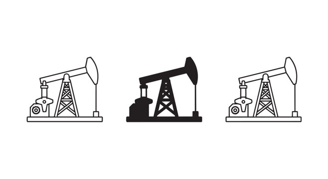 Oil industry extraction pump jacks line art icons with petroleum extraction industry drilling production