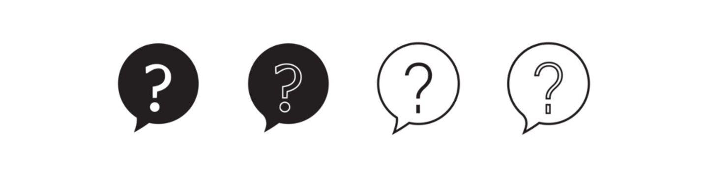 Set Of Question Mark Speech Bubble Icon in Outline and Filled Style. Perfect for FAQ pages, customer support, help center, chat applications and graphic design.