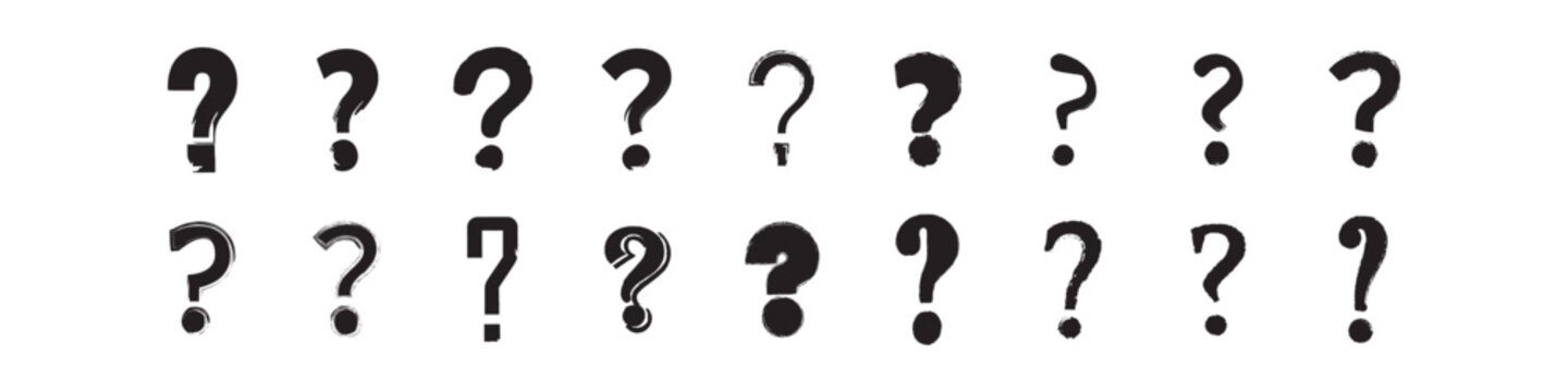 Hand drawn brush question mark icon set in minimal simple sketch style. Perfect for FAQ, help, inquiry, education, branding. illustration.eps10