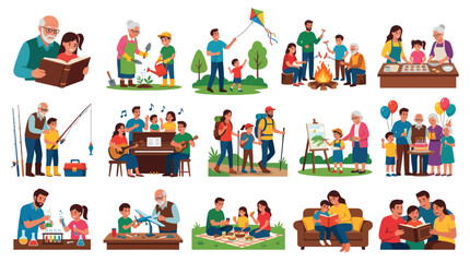 Fototapeta premium Flat Vector Illustration of Diverse Families Enjoying Quality Time Together