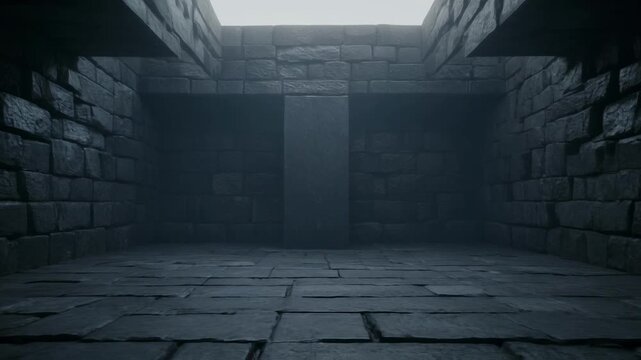 Ancient Dark Stone Chamber with Gradually Increasing Light from Above