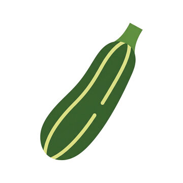 Flat illustration of a single green zucchini with light green stripes on a white background, depicted in a simple, graphic style.