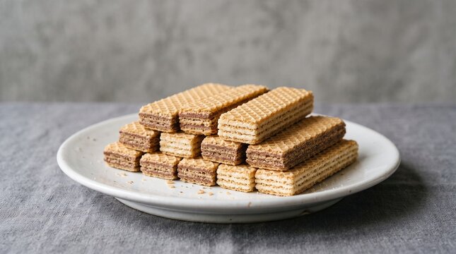 chocolate wafers on a white plate 