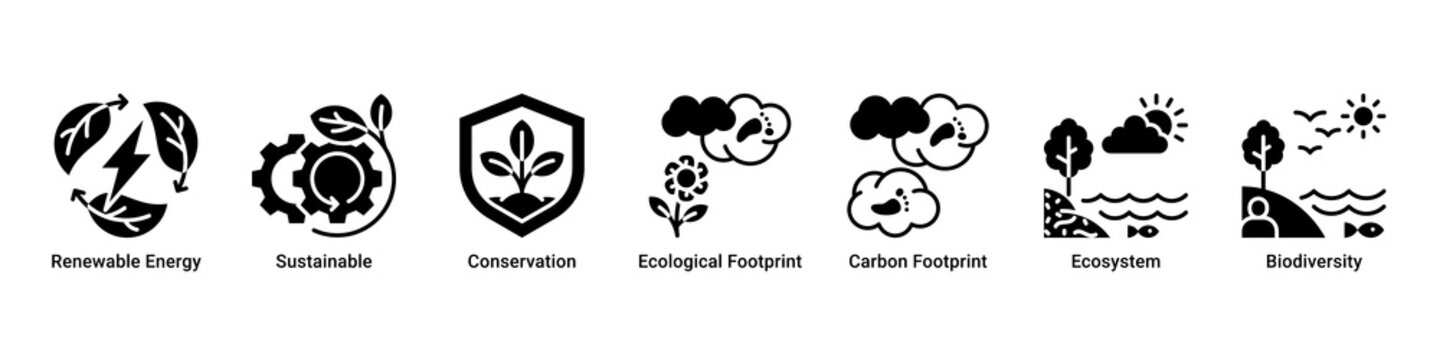 Green Future web banner icon vector illustration with icons of Renewable Energy, Sustainable, Conservation, Ecological Footprint, Carbon Footprint, Ecosystem and Biodiversity