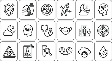 Fototapeta premium Premium vector icon set medical health hygiene telemedicine and wellness eps10 illustration collection