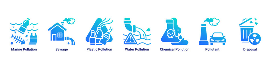 Fototapeta premium Ocean Threat web banner icon vector illustration with icons of Marine Pollution, Sewage, Plastic Pollution, Water Pollution, Chemical Pollution, Pollutant and Disposal