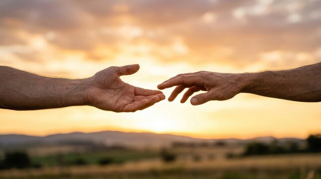 Hands of different generations reaching out to connect
