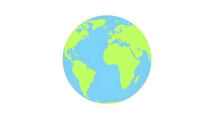 Naklejka premium A minimalist stylized graphic illustration of the planet Earth featuring vibrant green continents isolated on a simple blue ocean background