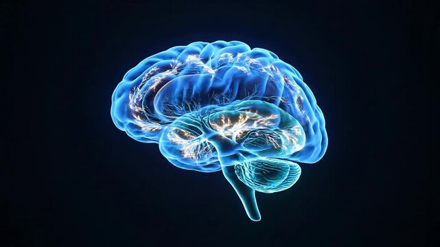Holographic Representation Of A Brain Floating In Dark Space Symbolizing Education And Neuroscience Advancement