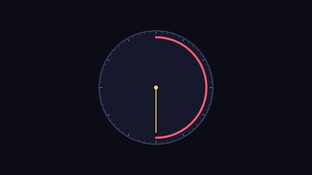 Minimalist circular loading timer animation with rotating hand and progress bar 4k