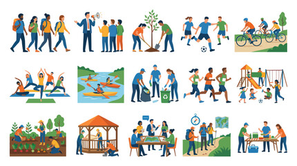 Fototapeta premium Flat Art Vector Illustration: People Enjoying Outdoor Activities and Community
