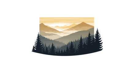 Golden mountain valley sunset with pine forest silhouettes © alfi