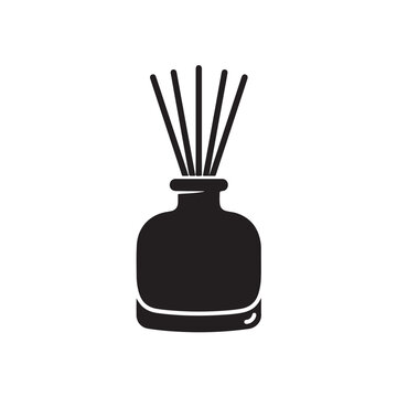 Aromatic reed diffuser bottle silhouette icon isolated on white background for interior decor design.
