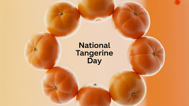 National Tangerine Day celebration with tangerines arranged in a circular pattern on a warm gradient background