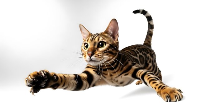 Tabby cat with orange kitten resting on white background.