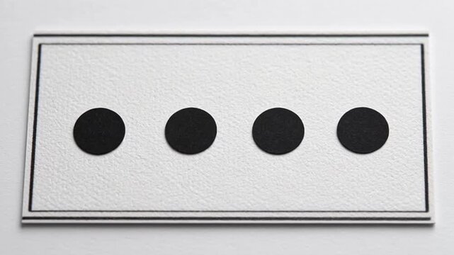A sequence of frames showing a white rectangular panel with black circular markers and a changing oval shape.