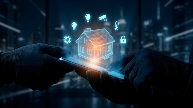 Smart home automation technology concept with holographic house interface