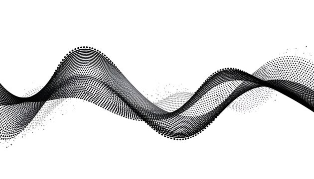 Flowing 3D Dots Particle Wave Pattern with Halftone Gradient Curve Isolated on White Background &ndash; Abstract Technology, Science and Modern Vector Design