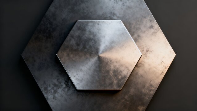 Hexagonal Abstract Metallic Background with Soft Warm Light, Silver Metal Texture and Futuristic Geometric Industrial Design