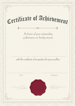 Elegant certificate of achievement with ornate border and wax seal