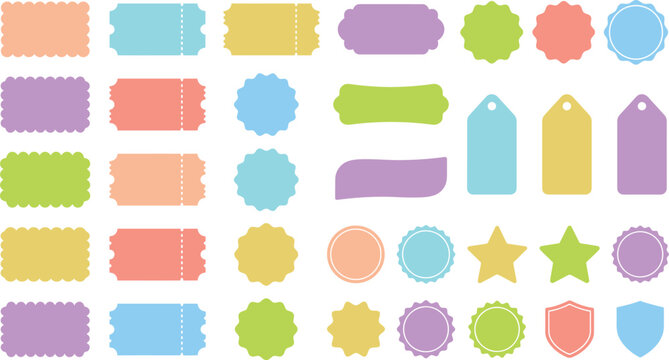 pastel blank label tag ticket badge and sticker set vector clipart isolated on white background