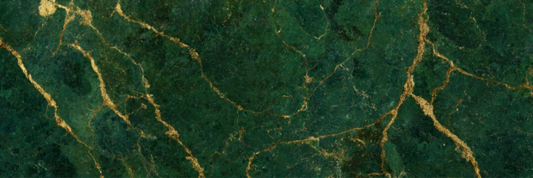 Luxurious Dark Emerald Green Marble Texture with Golden Veins Abstract Background