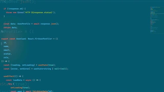 Close up of scrolling computer code on a dark screen for software development concept