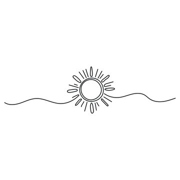 Sun continuous one line art drawing. Summer sun contour line sign. Vector illustration isolated on white