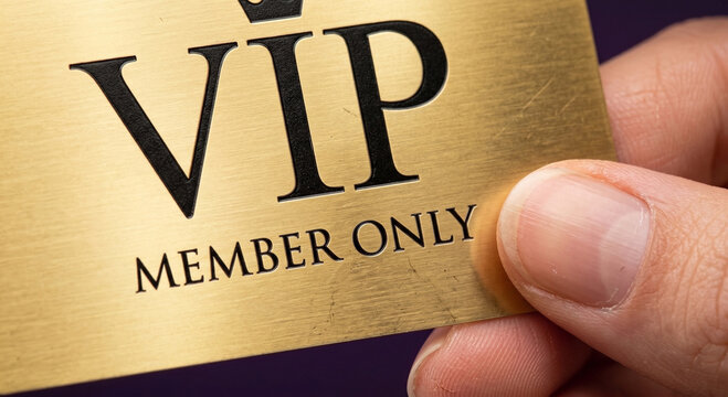 Close up of person holding a premium gold VIP member only card, luxury lifestyle and exclusive privilege concept.