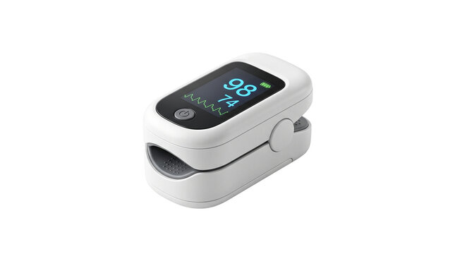 Digital pulse oximeter for blood oxygen saturation monitoring, portable fingertip medical device, white pulse oximeter showing heart rate and spo2 levels
