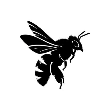 Black Solid Wasp or Hornet Silhouette Flying Right Isolated on White Background Vector Illustration for Nature Biology and Pest Control Design
