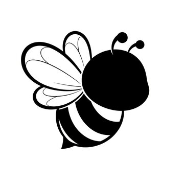 Cute Cartoon Bee Outline Black Smiling Character Isolated on White Background Vector Illustration for Kids Books Nature and Honey Design