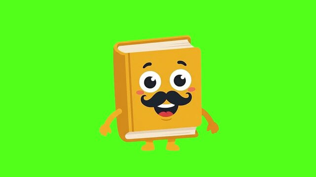 Funny Book Character with Mustache Animation on Green Screen