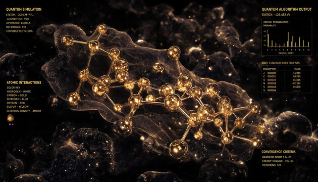 Quantum chemistry simulation of molecular wave function and atomic interactions